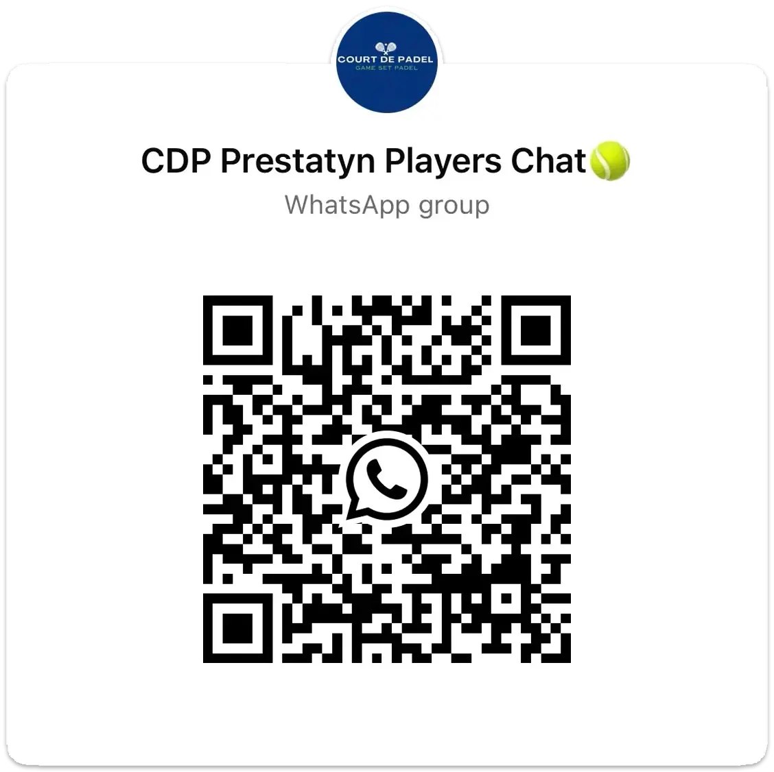 QR code for joining the Court De Padel Prestatyn players WhatsApp group